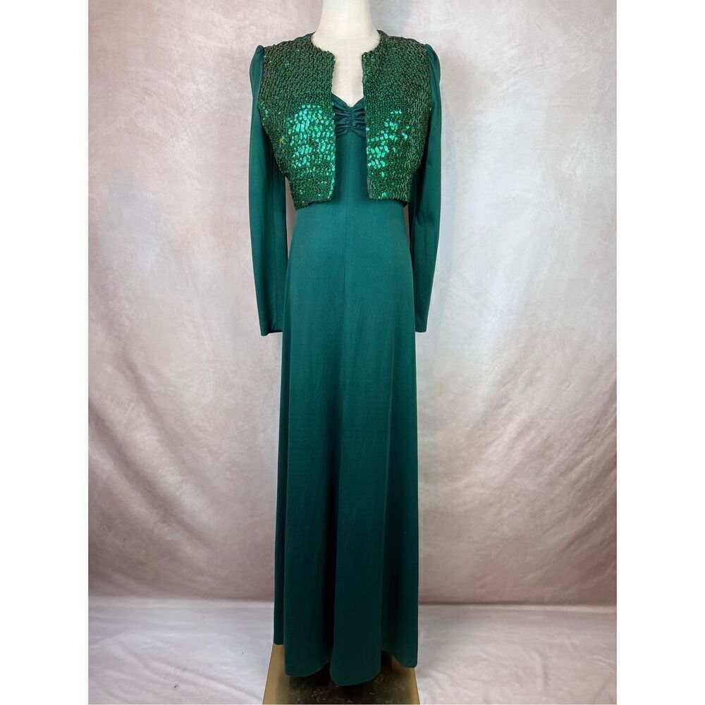 Vintage 1960s 1970s Sax Fifth Evening Gown Dress Emerald Green